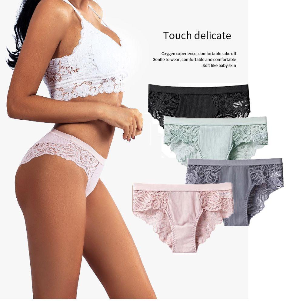 Quần Lót Cotton Lưng Thấp Phối Ren Quyến Rũ Cho Nữ