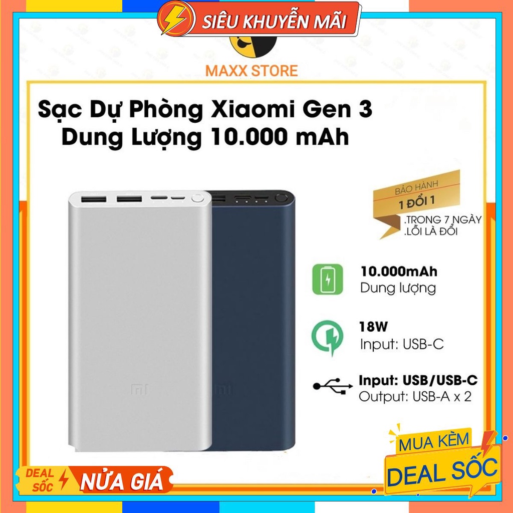 Sạc Dự Phòng - Sạc Dự Phòng Xiaomi Gen 3 10000mAh - Hỗ Trợ Sạc Nhanh 2 Chiều QC 3.0 18W