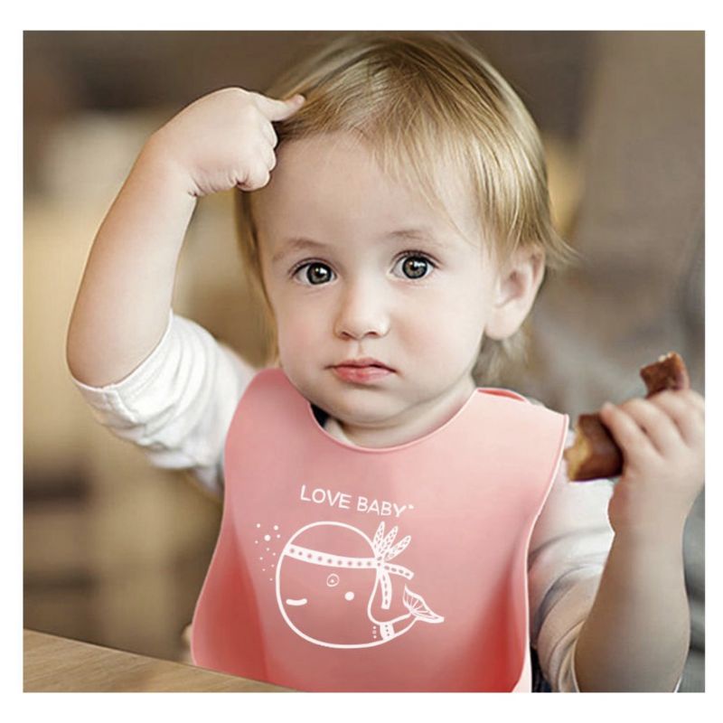 Yếm Ăn Dặm Silicon Dẻo Có Máng Hứng, An Toàn, Sạch Sẽ, Tiện Lợi Cho Bé