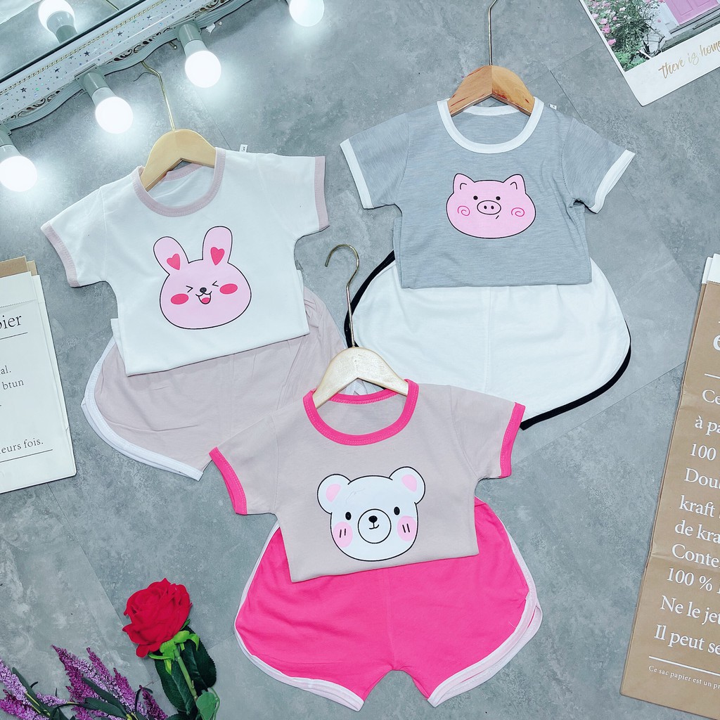 Bộ Cotton Cho Bé Gái, Siêu Mát, Quần Vát Bầu Áo Chạy Viền