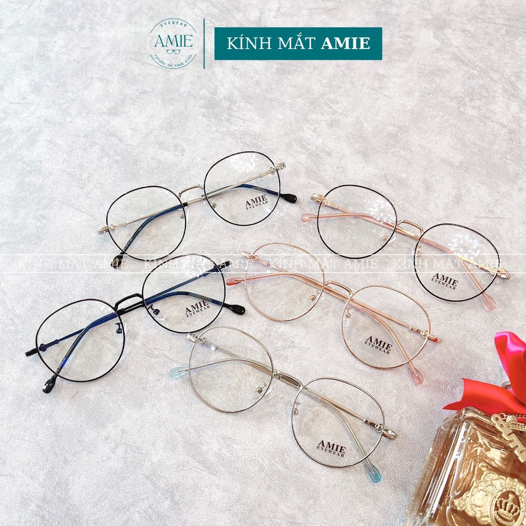 Kính mắt tròn nữ AMIE Eyewear gọng kính cận kim loại phụ kiện thời trang trẻ trung màu sắc cao cấp 72363