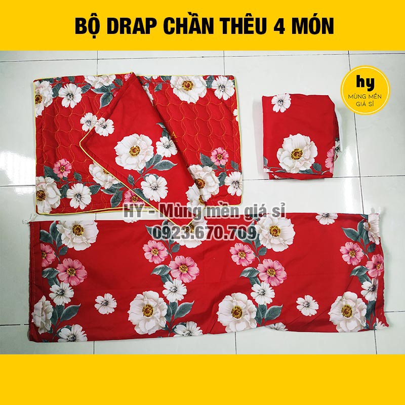 [4 MÓN] Bộ drap cotton poly chần thêu 1m6 nhiều mẫu - ẢNH THẬT 100%