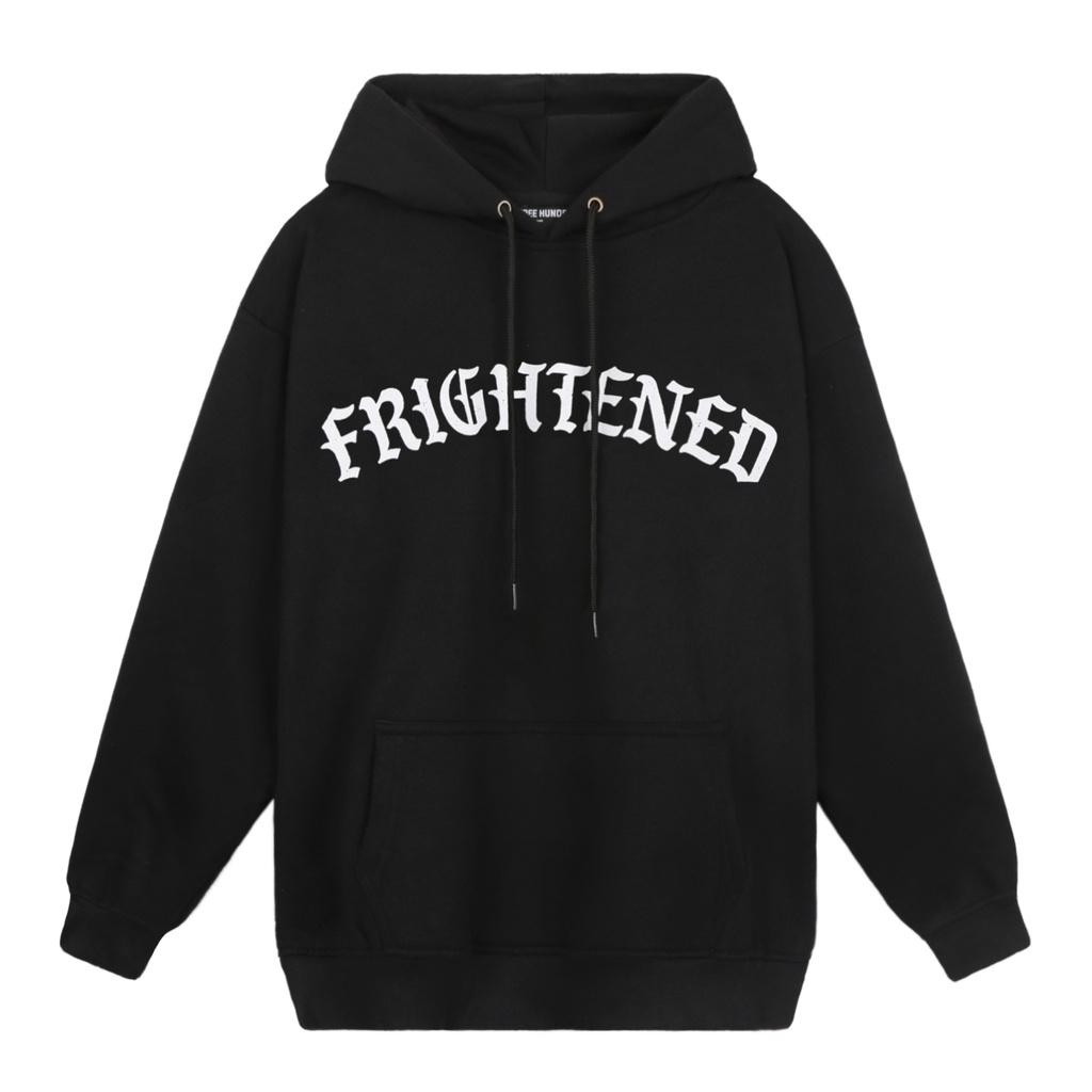 Áo Hoodie Frightened Màu Đen In Chữ Trắng Đơn Giản Chất Liệu Nỉ Bông Cotton