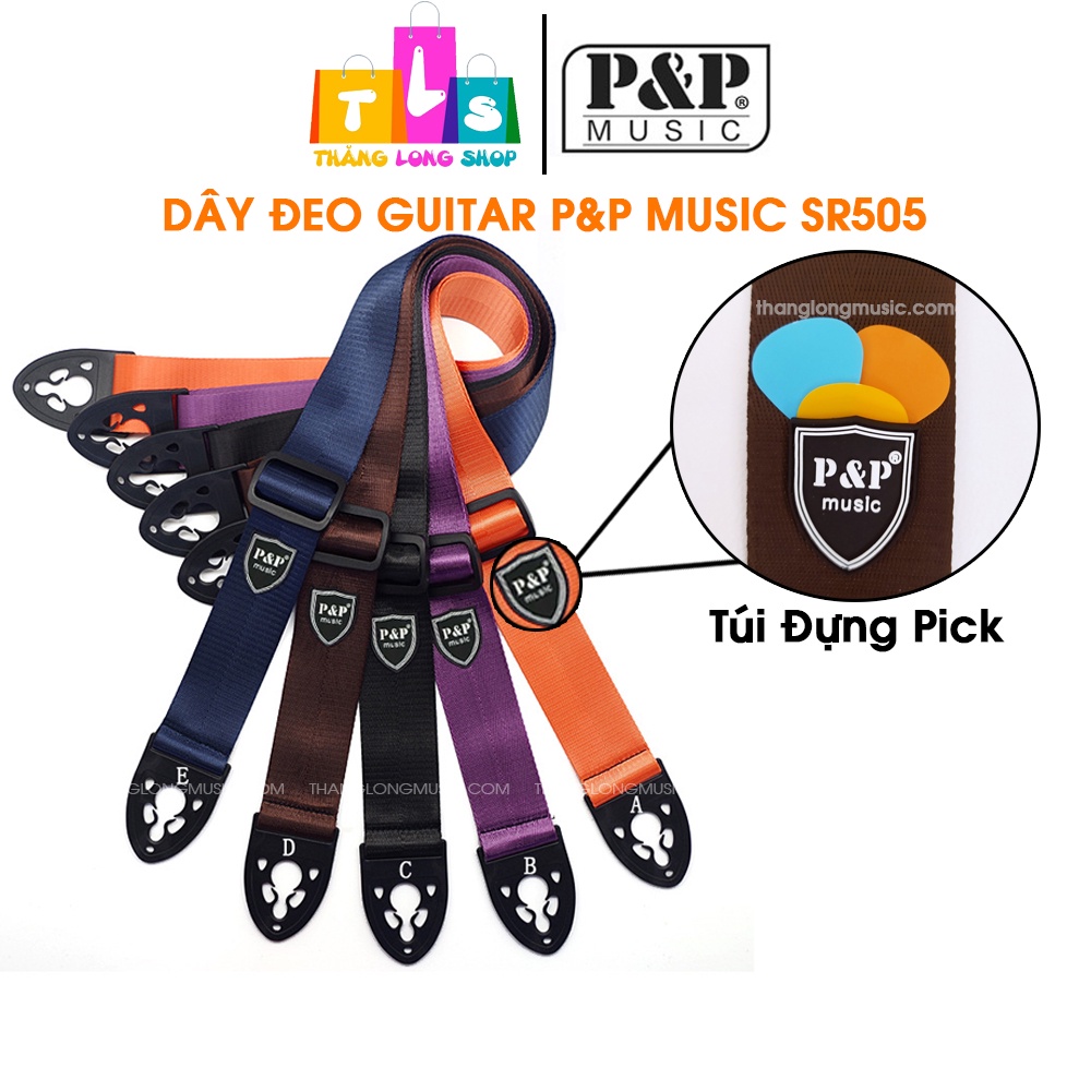 Dây đeo guitar P&amp;P Music SR505 có kèm túi đựng pick, màu sắc đa dạng, bền chắc