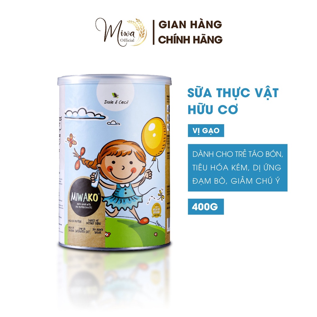 Sữa Hữu Cơ Miwako Hộp 400g Vị Gạo nhập khẩu Malaysia, Sữa Hạt Cho Bé Táo Bón, Biếng Ăn, Dị Ứng Đạm B