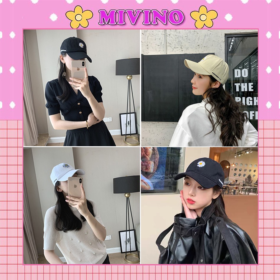 Mũ lưỡi trai Mivino nón kết nam nữ thêu hoa cúc MD08