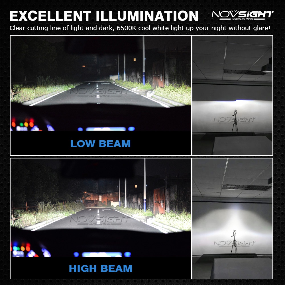Đèn pha NOVSIGHT bóng LED N12 H4 H11 H7 9005 9006 72W 10000LM 6500K ánh sáng trắng cho ô tô