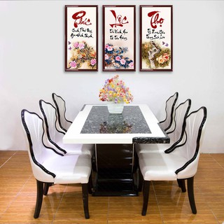 Tranh ép gỗ bộ 3 treo tường ngày tết Thư Pháp Phúc Lộc Thọ D1443
