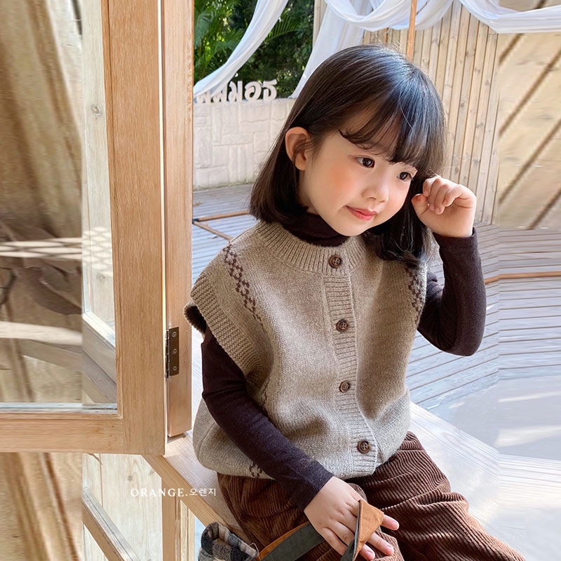 [ Hàng Hot ] Áo vest len ​​trẻ em, áo vest dệt kim retro hàn quốc cho bé gái, áo len cardigan cho bé