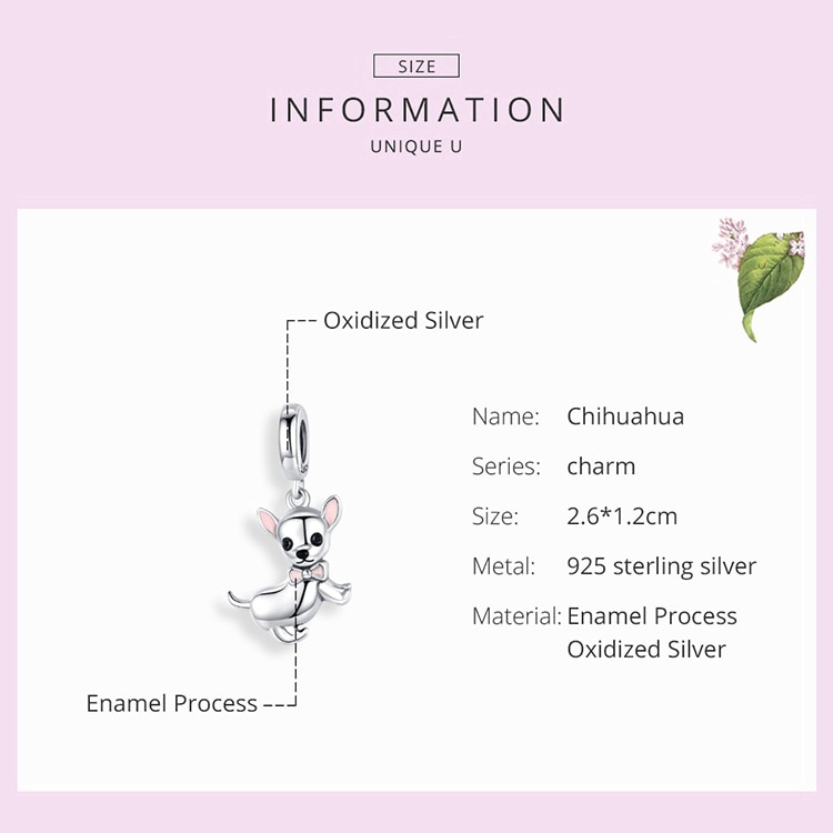 Mặt Trang Sức Bamoer SCC1317 Hình Chú Cún Chihuahua Bằng Bạc 925 Tráng Men Dễ Thương Thời Trang