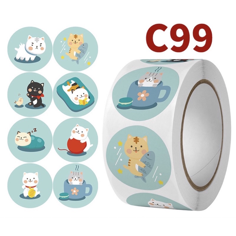 Cuộn 500 sticker dán kích thước 1 inch mẫu ngộ nghĩnh