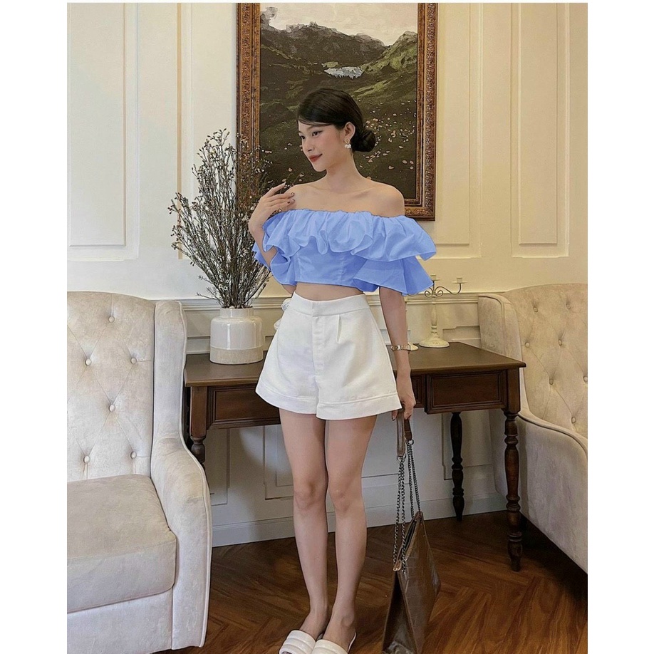 Áo croptop bẹc vai bèo tay xòe, áo hở vai kiểu tiểu thư nhiều màu