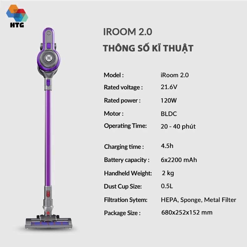 Máy hút bụi Airbot iRoom 2.0 phiên bản nâng cấp 19Kpa, động cơ không chổi than, hút giường nệm cùng ống hút xe hơi