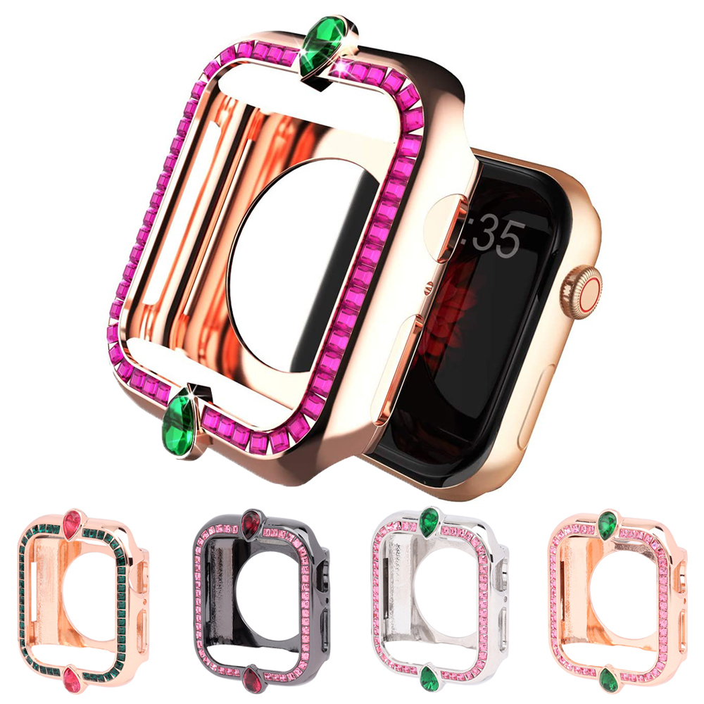 Ốp Bảo Vệ Đính Đá Sang Trọng Cho Đồng Hồ Thông Minh Apple Watch 44mm 40mm 42mm 38mm Series Se 6 5 4 3 2 1