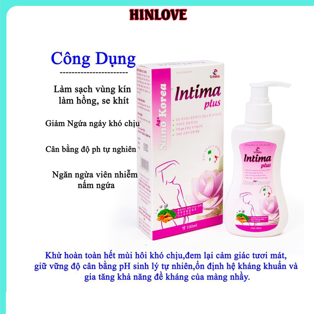 Dung dịch vệ sinh INTIMA PLUS nước rửa phụ khoa se khít vùng kín kháng khuẩn khử mùi hôi hương nước hoa chai100ml