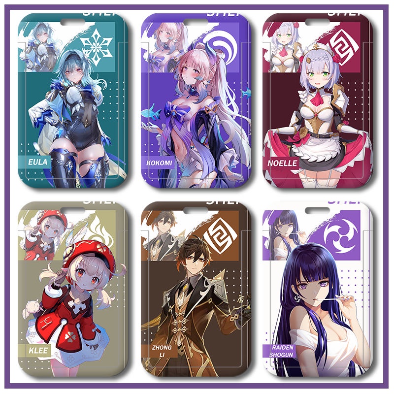 Kamisato Ayaka Raiden Shogun shadow Card Holder Eula Genshin Impact Student Xiao Campus Yoimiya Meal Card Shenhe Bus Card Lanyard Keqing Ganyu Flower Wedding Dress Qiqi Maid Kazuha Cool Hutao Personality Venti Name Tag Zhongli