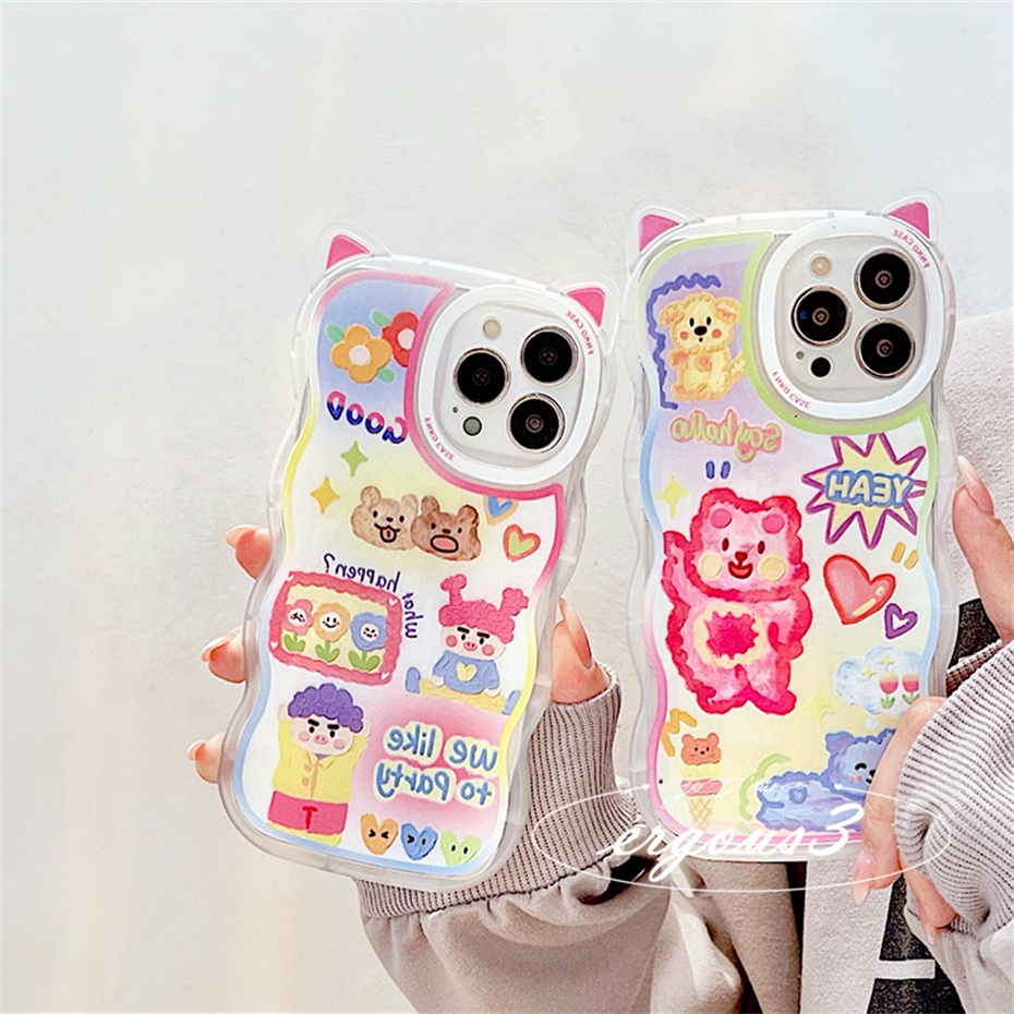 Cat EarỐp Điện Thoại Mềm Hình Tai Mèo / Gấu Nhiều Màu Cho iPhone 14 13 12 11 Pro Max SE2020 X XR Xs Max 7 8 6 6s Plus