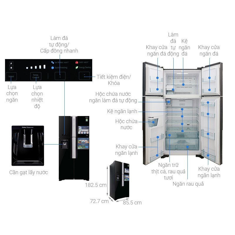 Tủ lạnh 4 cánh 540L Hitachi R-FW690PGV7X (GBW)