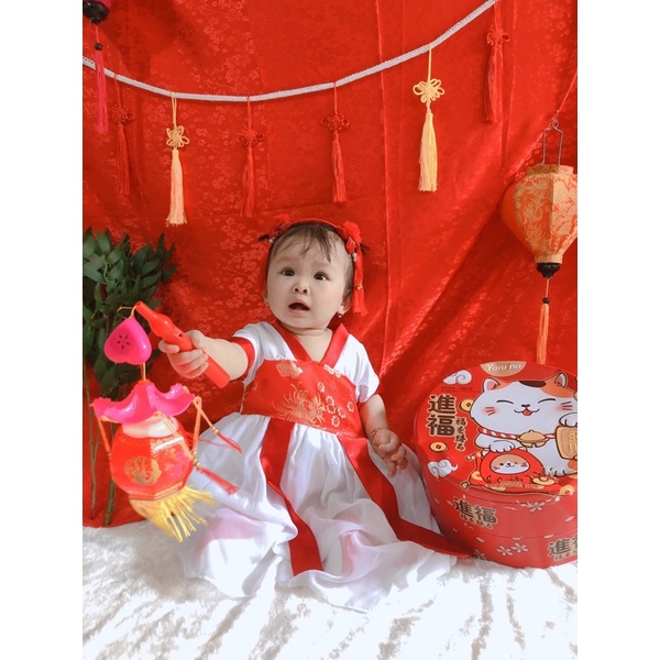 Váy hán phục bé gái chụp ảnh dạo phố trung thu nhiều kiểu cực độc xinh