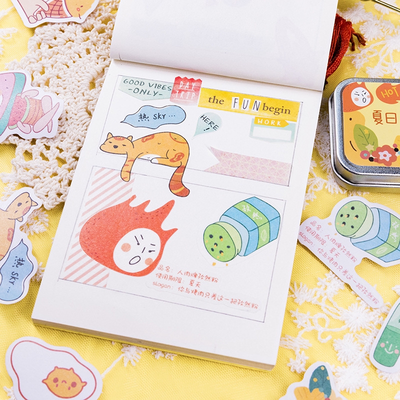 Set 60 sticker in họa tiết chủ đề mùa hè dễ thương dùng trang trí nhật ký/sổ tay