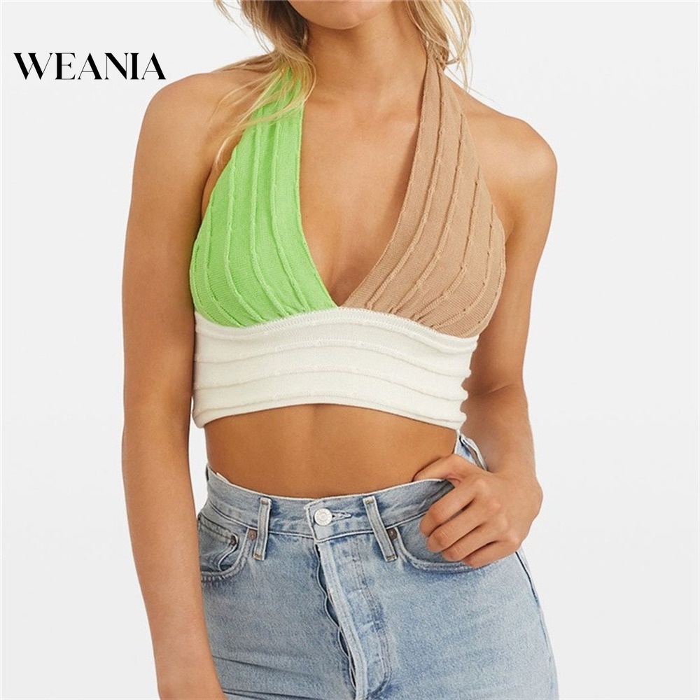 Áo Croptop Dệt Kim Hở Lưng Cổ Chữ V Thời Trang Mùa Hè Mới