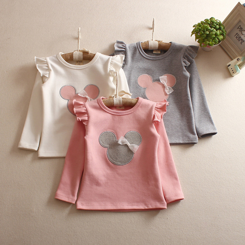 Áo thun cotton tay dài thiết kế hình chuột Mickey dễ thương đáng yêu cho bé gái