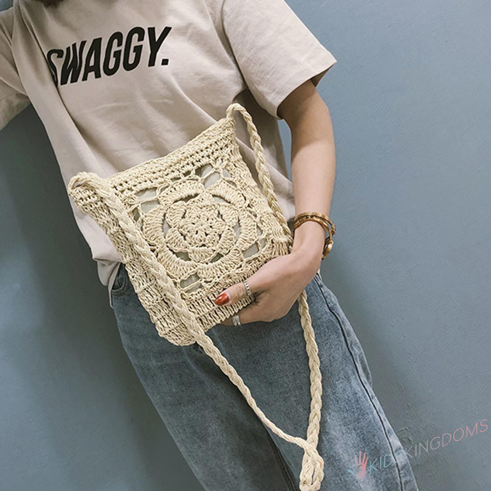 【Big Sale】Summer Beach Women Girls Crochet Braid Bags Shoulder Vintage Messenger Bag