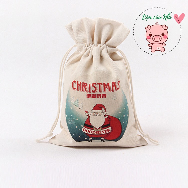 Túi vải dây rút mini cotton đựng đồ dùng cá nhân trang điểm in hình noel món quà giáng sinh 16X23CM Tiệm Của Nhi TVDR01