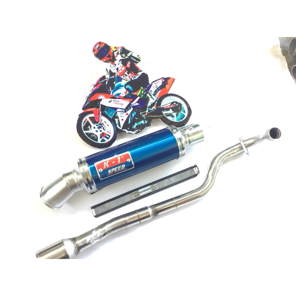 Pô K1 XANH FULL CỔ INOX THẲNG WAVE, SI, CUP, DREAM, EXCITER, WINER, SONIC, RAIDER FI, SATRIA, GSX