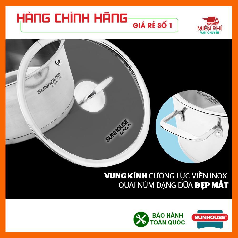 Bộ nồi Sunhouse Mama SH784, Bộ nồi inox Sunhouse SH784, đáy dùng cho bếp từ, 3 nồi kích thước: 16cm, 20cm, 24cm.