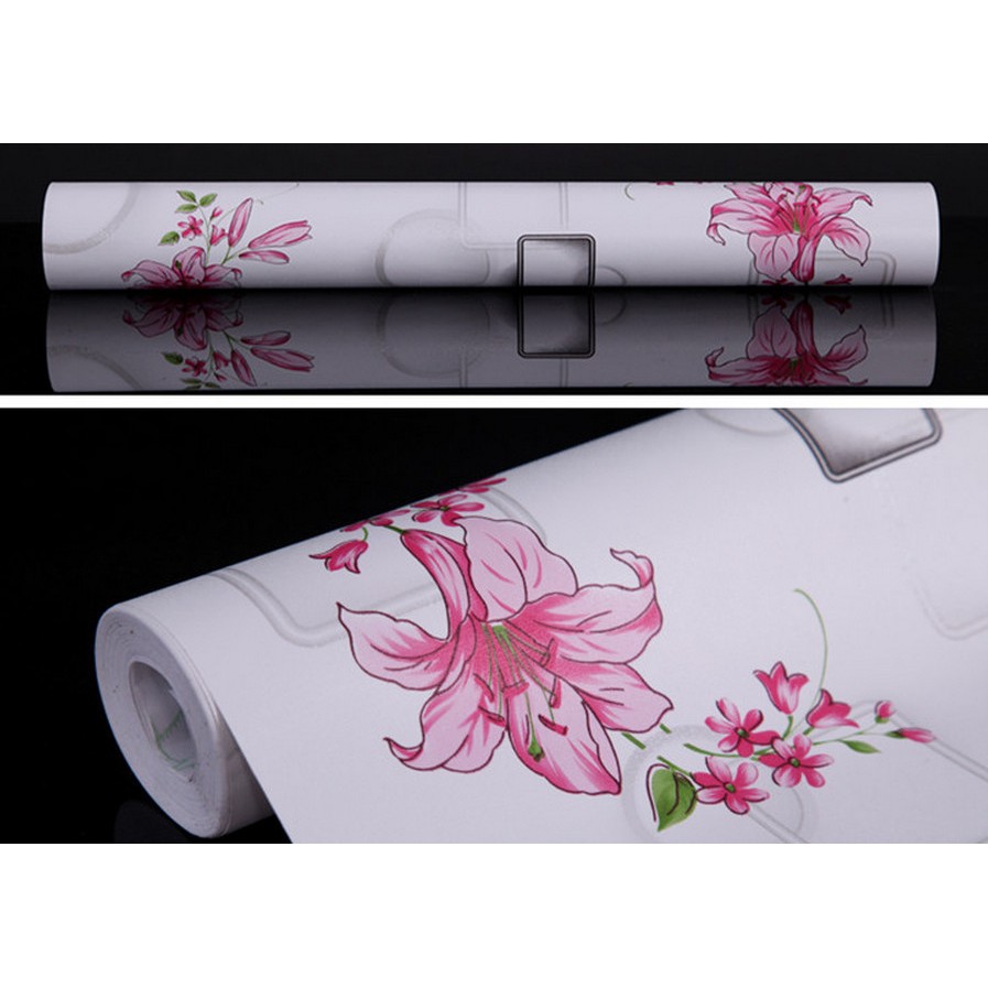 DECAL 1m Giấy dán tường khổ rộng 45cm ( có sẵn keo ) - HOA LY HỒNG VUÔNG NỀN TRẮNG ELL128 | BigBuy360 - bigbuy360.vn