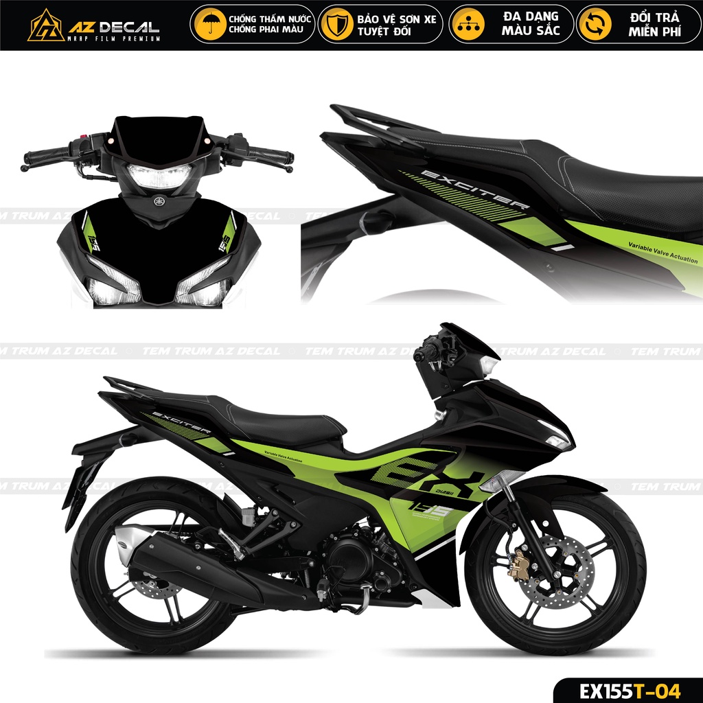 Tem Xe Exciter 155 Mẫu Yamaha EX Cách Điệu | EX155T-04 | Decal Trùm Chống Nước Cho Ex155 Đen, Trắng, Xanh