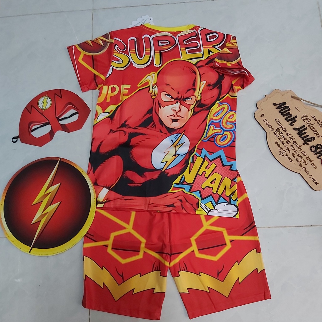 Bộ quần áo thời trang trẻ em siêu nhân Flash kèm tặng khiên và mặt nạ - Hàng SamKids