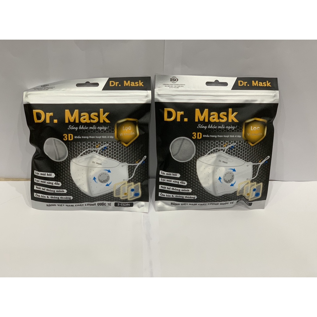 Túi 3 Chiếc Khẩu Trang 4 Lớp 3DS3 Dr Mask Chống Nắng, Lọc MÙI HÔI, NÚT TAI THÔNG MINH