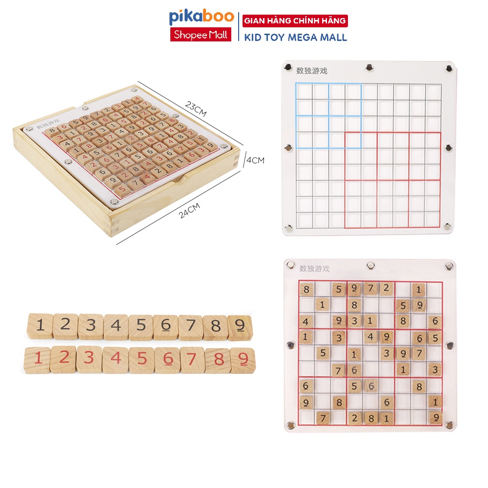 Đồ chơi trí tuệ Sudoku Pikaboo bằng gỗ bền đẹp an toàn câu đố sắp xếp số dựa trên logic theo tổ hợp cho trẻ từ 3 tuổi