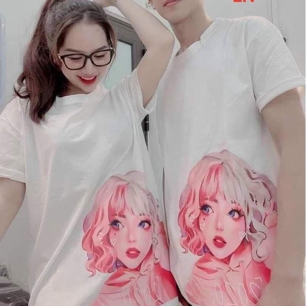 Áo Thun Nam Nữ Hình cô gái hồng 5D | Chất Liệu Cotton 65/35 | Phong Cách Hàn Quốc