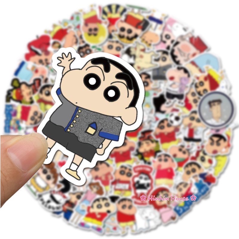 Set 50 Sticker PVC Chống Thấm Nước Hình Shin Chan Dán Vali, Mũ Bảo Hiểm, Laptop, Guitar, Ô tô, Xe Máy,...