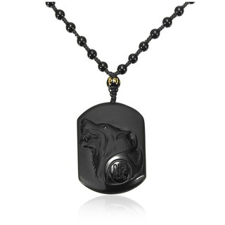Dây Chuyền Mặt Sói Đen Obsidian Khắc Hình Sói