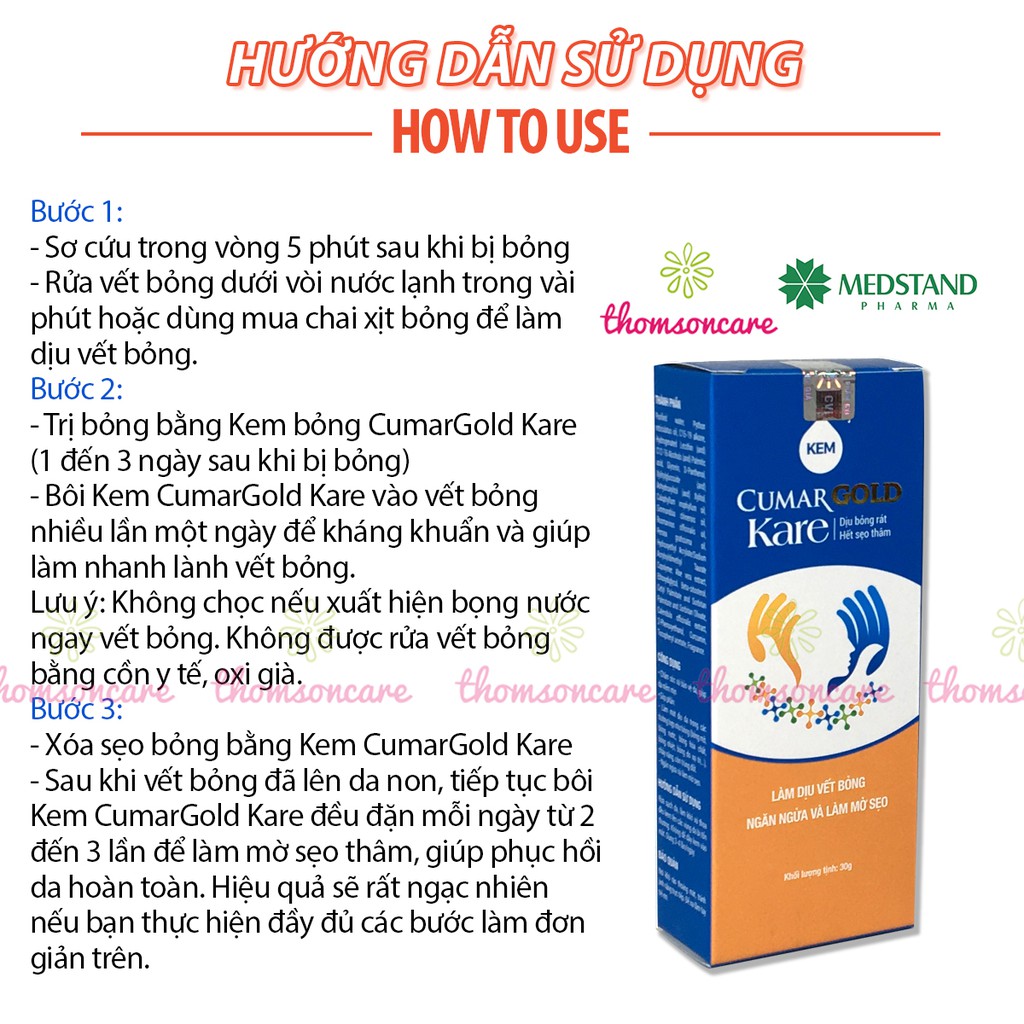 Kem bỏng Cumargold Kare tuýp 30g từ thảo dược, dùng khi bỏng nước sôi, dầu ăn, bỏng bô cho trẻ em và người lớn