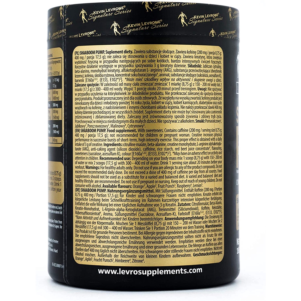 Kevin Levrone Shaaboom Pump Pre Workout Tăng Hiệu Suất Tập Luyện Giúp Phát Triển Cơ Bắp 385 Gram (44 Lần Dùng)