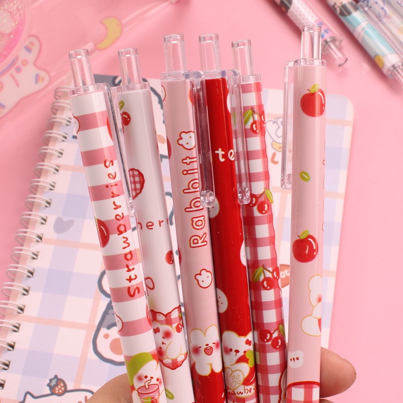 6 Cây bút bi bấm mực gel đen 0.5 in hình vẽ gấu hoạt hình dành cho học sinh