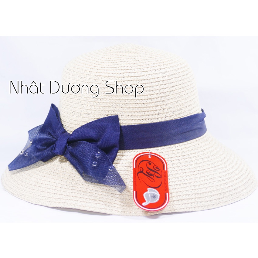 Nón đi biên nữ mùa hè găn nơ vải bông hoa lớn cực dễ thương phù hợp cho các bạn nữ đi chơi và du lịch