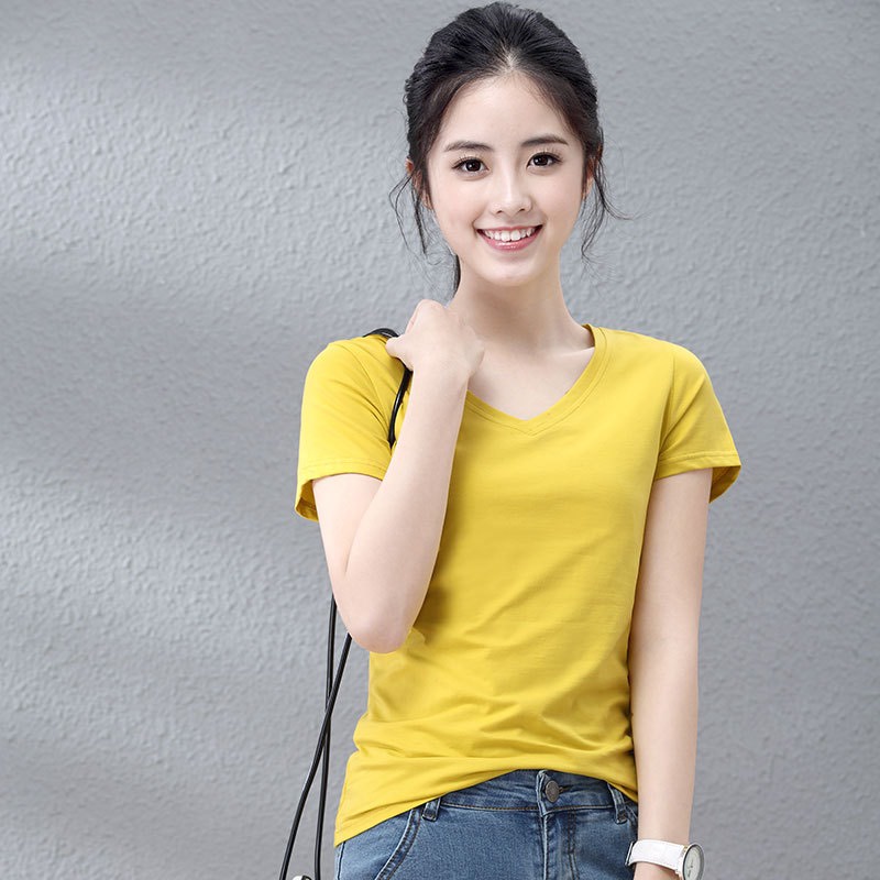 Áo thun trơn cổ tim nữ chất 4 chiều 100% cotton đẹp nhất ngành Kanimi - AN04