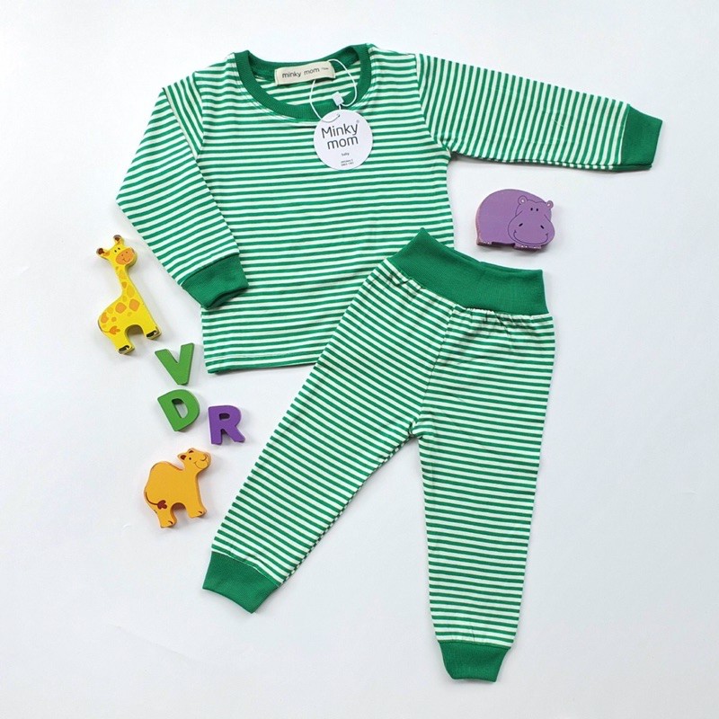 [ XẢ KHO ] Bộ Dài Tay Kẻ Nhỏ Cạp Cao Minky Mom cotton thun lạnh mềm mịn mát cho Bé trai, bé gái (6-19kg) [HÀNG LOẠI 1]