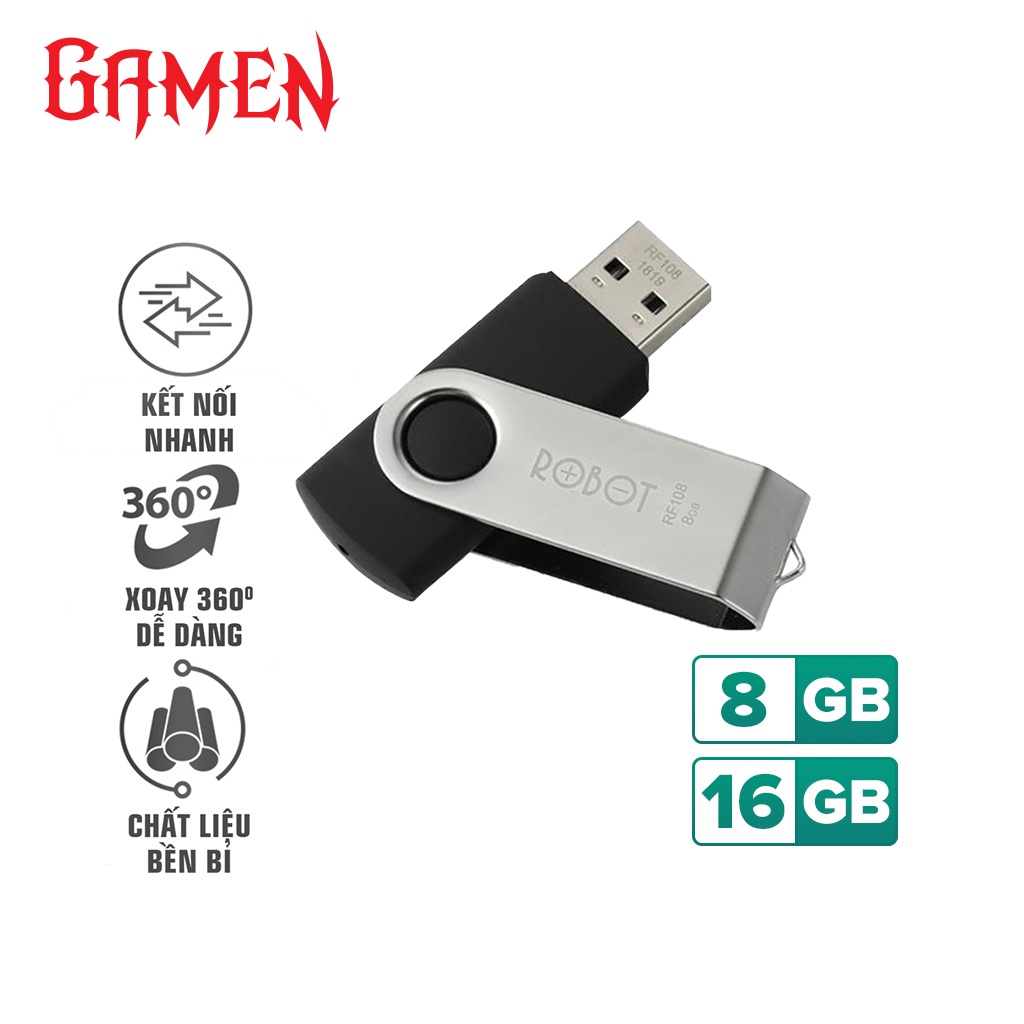 USB Thiết bị lưu trữ 8GB/16GB Robot RF108/RF116 Flash Drive đầu kim loại siêu nhẹ kết nối nhanh