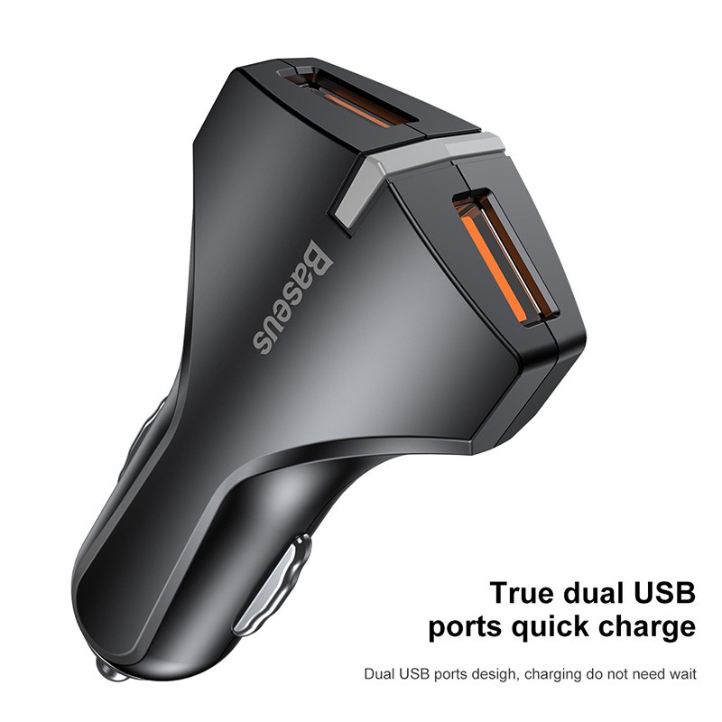 Cốc sạc nhanh Baseus có 2 cổng USB 3.0 tiện dụng cho xe hơi