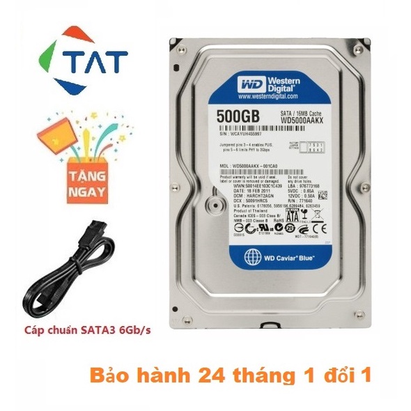 Ổ Cứng HDD WD Blue 500GB 3.5 inch 7200RPM SATA3 6Gb/s - Bảo hành 24 tháng 1 đổi 1