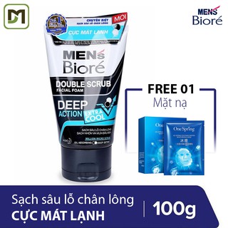Sữa Rửa Mặt Men's Biore Tác Động Kép Sạch Sâu Cực Mát Lạnh 100g - tặng 1 mặt nạ cho Nam