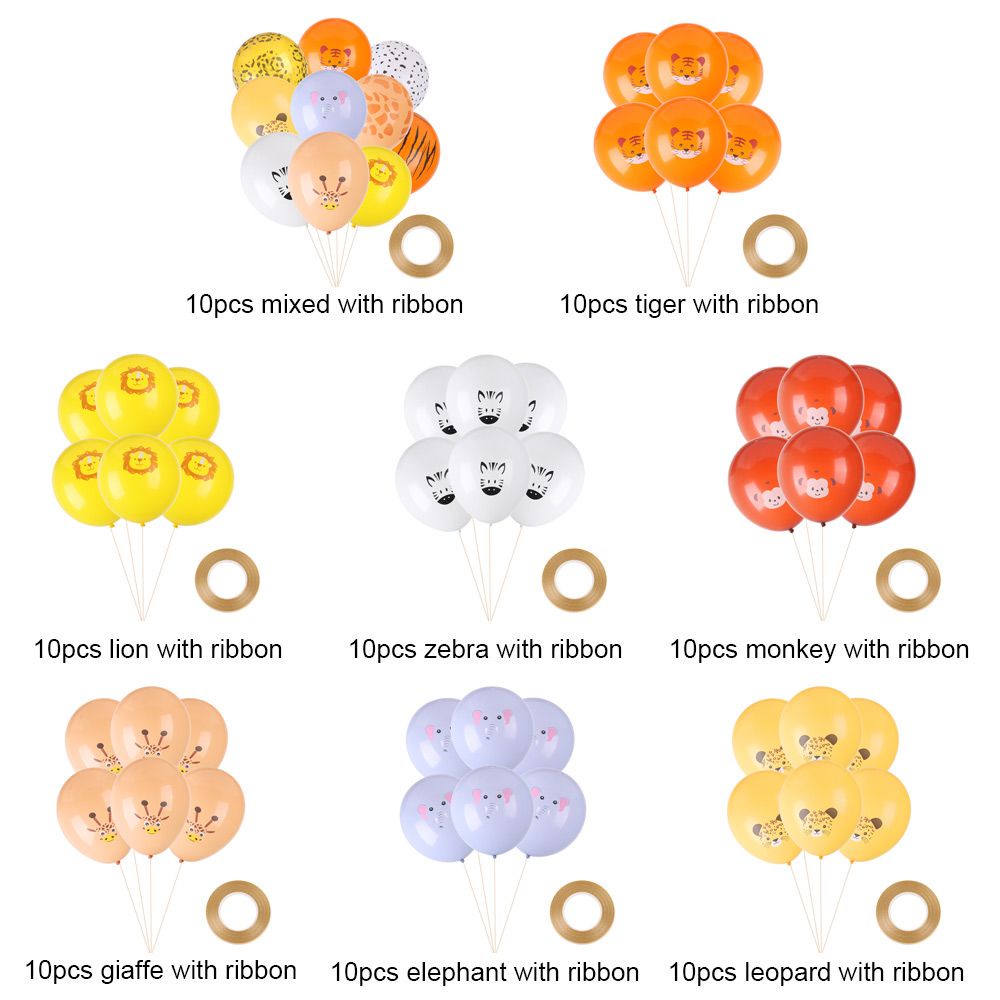 Set 10 Bong Bóng 12 Inch Họa Tiết Động Vật Không Độc Hại Kèm Dây Ruy Băng Trang Trí Tiệc Sinh Nhật