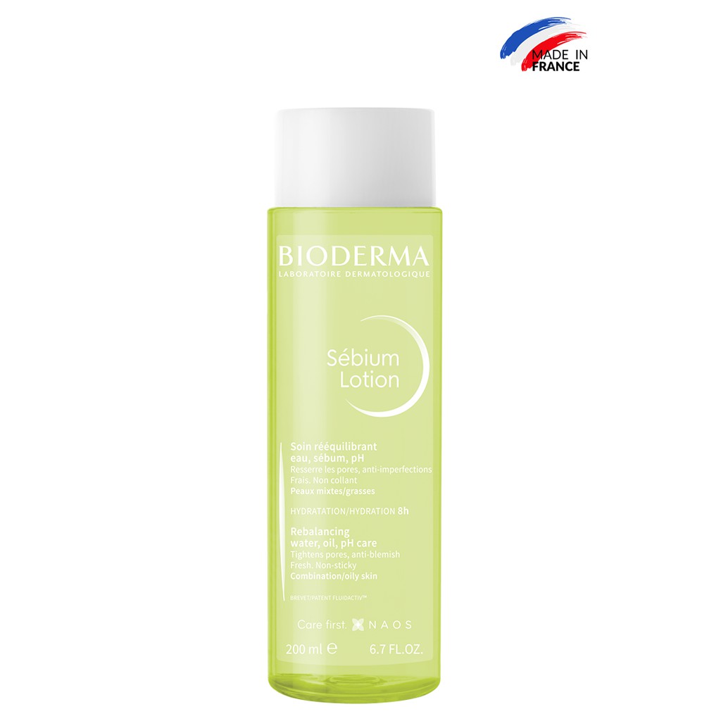 Bộ đôi nước cân bằng cho da hỗn hợp, da dầu Bioderma Sebium Lotion 200ml và Kem dưỡng se nhỏ lỗ chân lông 30ml